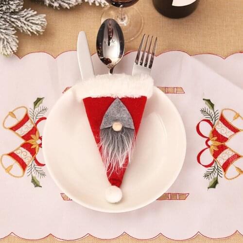6PCS Christmas Decor New Year Tableware Holder Bag Party Gift Xmas Ornament Knife and Fork Cover Christmas Decor for Table
