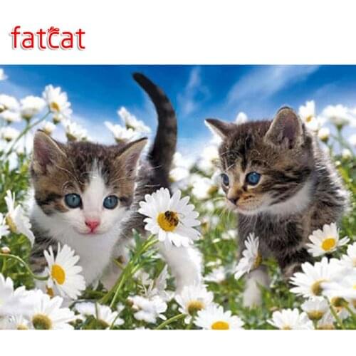 FATCAT Diamond Embroidery Sale Full Square Round Drill Flowers kitten Mosaic Painting Cats daisy 5D DIY Diamond Paintings AE129