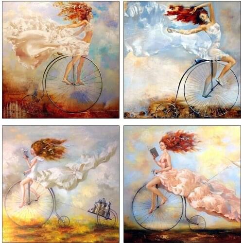 Full Square/Round Drill 5D DIY Diamond Painting "Bicycle woman painting" 3D Embroidery Cross Stitch 5D Home Decor Gift