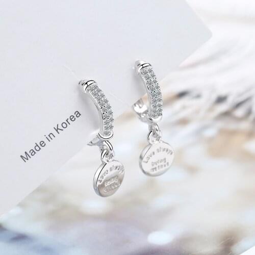 925 Sterling Silver Round Disc Letters Hoop Earrings Sparkling Cubic Zircon Earring For Women Gifts New Arrivals S-E1079