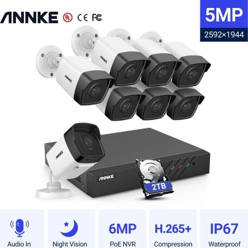 ANNKE 5MP H.265+ 8CH HD PoE Network Video Security System 8pcs Waterproof Outdoor POE IP Cameras Plug & Play PoE Camera Kit