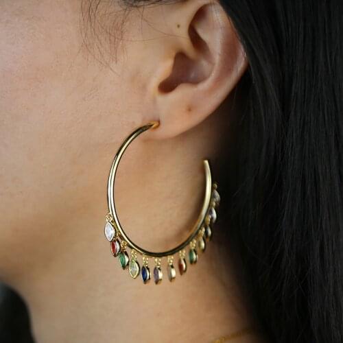 Big tube hoop earring with multi colorful cz charm luxury big women earrings
