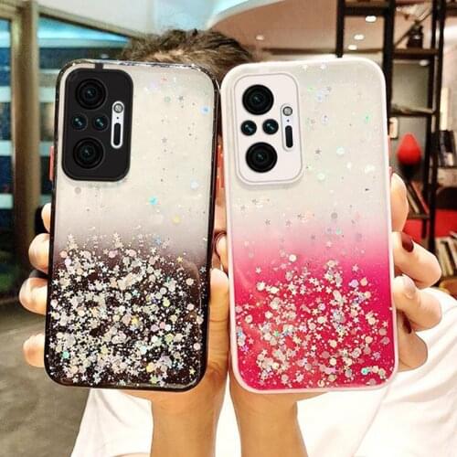LOVECOM For Xiaomi Redmi Note 10 10S 9 9S 8 Pro Gradient Glitter Sequins Phone Case For Mi POCO F3 X3 Pro NFC M3 Soft Back Cover