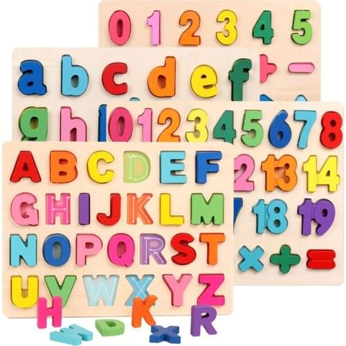 Montessori Early Learning Educational Toys For Toddler Kids Wooden 3D Alphabet Number Puzzle Board Baby Letter Digital Geometric