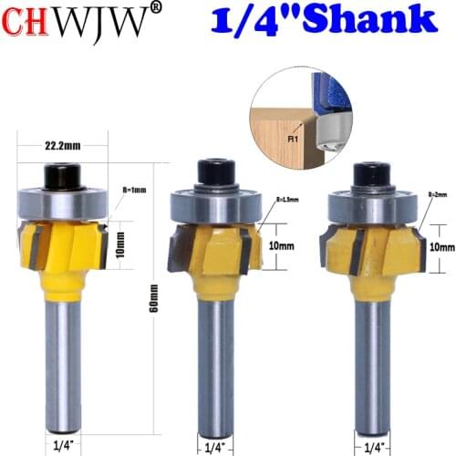 CHWJW 6mm 1/4 Shank High Quality Woodworking Milling Cutter R1mm R1.5mm R2mm Trimming Knife Edge Trimmer 4 Teeth Wood Router Bit