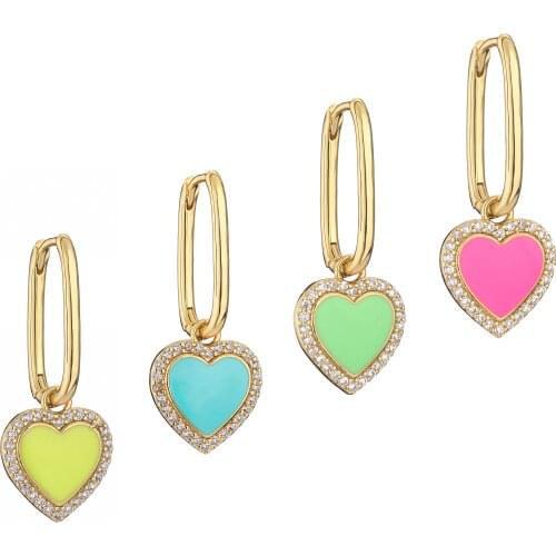 HECHENG,1 Pair,Fashion Heart Lovely Cute Drop Earrings For Women ,Trendy Multicolor Heart Shape Statement Earrings,Wholesale