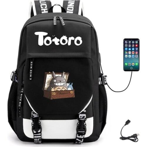 Anime My Neighbor Totoro USB Backpack Canvas Schoolbag Student Packsack Unisex Teenger Fabric Casual High Quality Laptop Bag