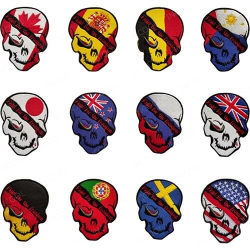 Spanish Russian Australia Portugal Canada Belgium Freedom National Flags Skull Embroidered Patches Military Patch Emblem Badges