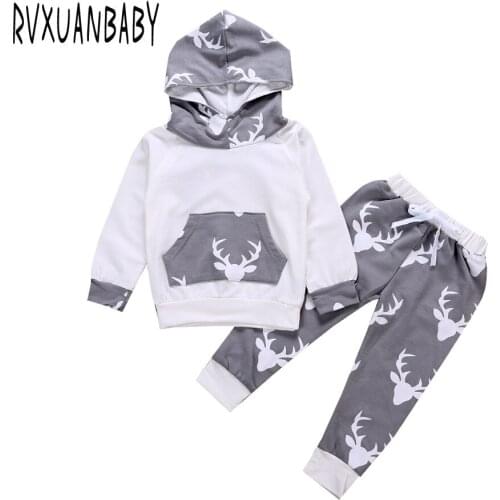 Baby Boys Girls Clothing Sets Kid Deer Hooded Top Clothes + Pants Suit for Children Baby Clothing Set Toddler Clothing Set