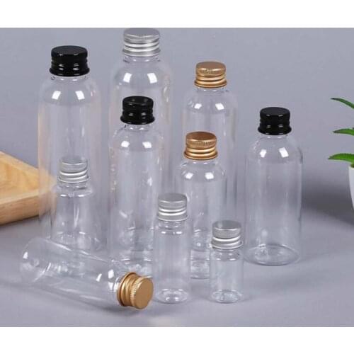 100pcs/lot 5ml 10ml 20ml 30ml Aluminum Cap PET Refillable Bottles Mini Vial Medicine Candy Perfume Containers 8ml 15ml