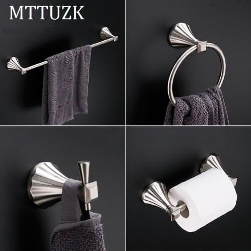 MTTUZK 4PC/Set Bath Hardware Set Oil Rubbed Bronze Towel Bar Robe hook Paper Holder Brushed Nickel Bathroom Accessories