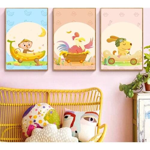 Cartoon Monkey Chiken Rabbit Animal Wall Art Canvas Painting Nordic Posters And Prints Wall Pictures For Kids Room Decoration