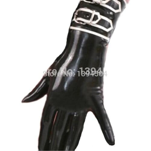 2017 new Rushed exotic Costume Hot Sale Sexy Women Latex Gloves Fetish Free Shipping 100% Handmade Short With Buckles