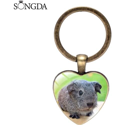 Newest Animal Guinea Pig Heart Pendant Keychain Small Mouse Hamster Hedgehog Glass Metal Car Keyring For Children Women Jewelry