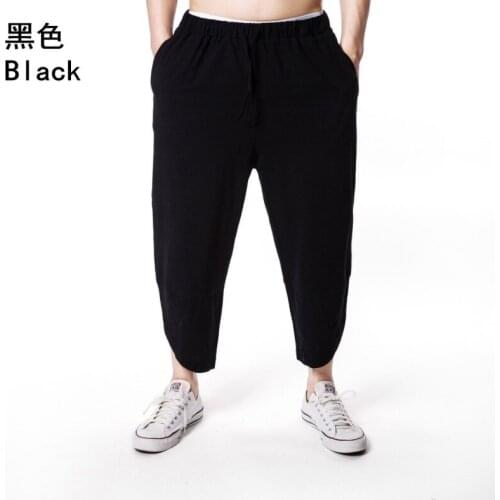 Wholesale 2019 Summer mens hemp cotton solid color sweatpants Mens Korean wild loose eight trousers sports casual mens pants