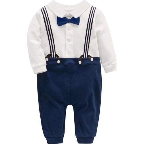 0-3T Baby Boys Rompers Autumn Gentleman Infant Overalls Bebe Girl Jumpsuits Toddler Clothing Baby Kids Clothes with Bow