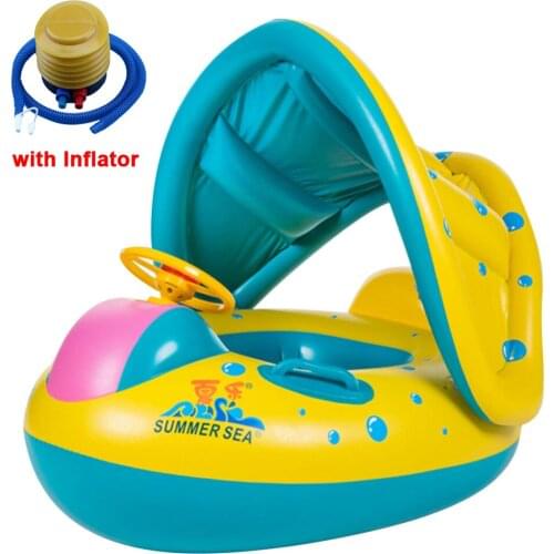 3-6Y Kids Baby Summer Swimming Pool Shade Swimming Ring Inflatable Swan Swim Float Water Fun Pool Toys Swim Ring Seat Boat Sport