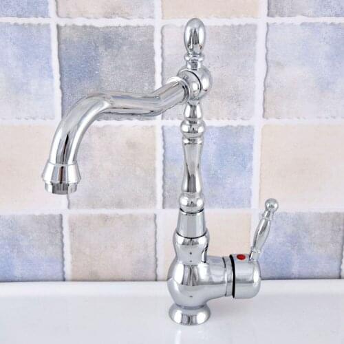 Polished Chrome Brass Bathroom Kitchen Basin Sink Faucet Mixer Tap Swivel Spout Single Handle One Hole Deck Mounted msf646