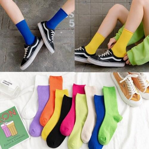 Casual Cotton Socks Breathable Trend solid Pile Socks Hosiery Children Pinkycolor Retro Cute Socks Hot Sale Woman socks