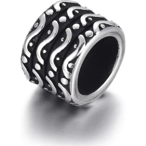 Stainless Steel Bead Waved Polished 8mm Large Hole Metal Beads Charms for DIY Bracelet Jewelry Making Accessories