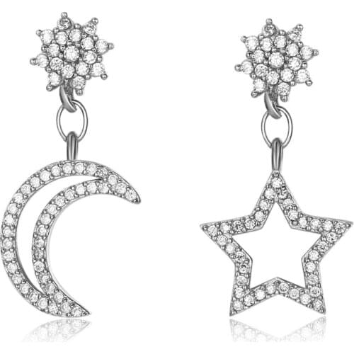 SILVERHOO 925 Sterling Silver Drop Earrings For Women The Stars And Moon Design Inlay Zircon Earring Party Fine Jewelry Hot Sale