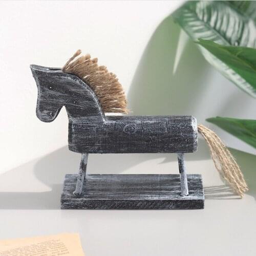 Retro Wood Horse Figurines Handmade Fairy Garden Home Decoration Accessories Craft Living Room Tabletop Animal Pony Ornament