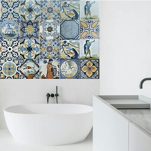 DIY Hand Painted Style Mosaic Wall Stickers Waist Line Kitchen Adhesive Bathroom Toilet Waterproof PVC Wall Sticker