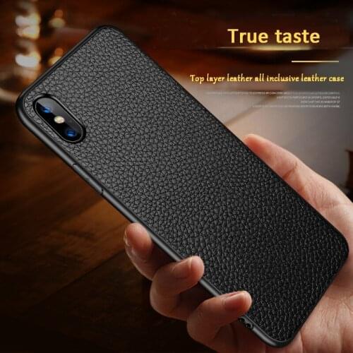 Litchi Texture Real Cow Leather Shockproof Case For IPhone 7 8 Plus XR X XS 12 Mini 11 Pro Max TPU Soft Shell Back Phone Cover