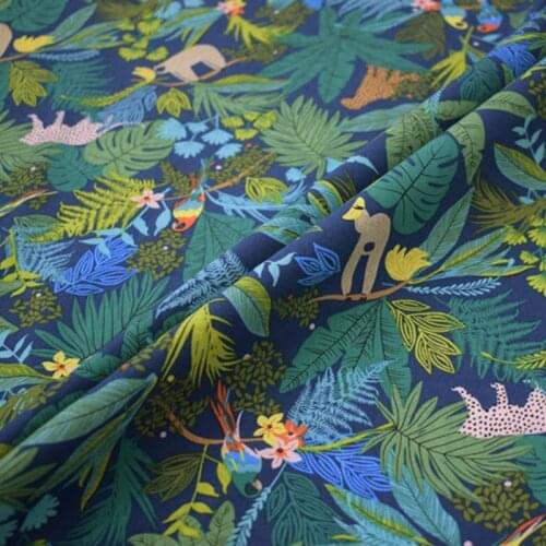 Dark blue bottom Hawaiian forest cotton linen fabric for shirt dress bazin riche telas por metro tissus tela stoffen DIY vestido