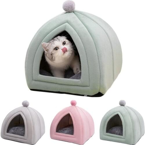 Warm Cat Bed Removable Pet Cats House Foldable Dog Beds Non-slip Bottom Pet Beds Tent Washable Cats Nest Puppy Dog Kennel