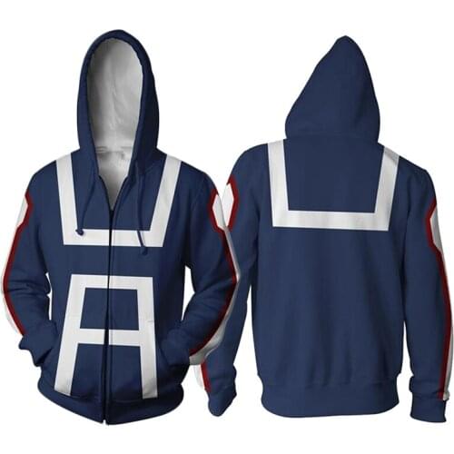 My Hero Academia Hoodie Coat Cosplay Costume Kids Adult 3D Print Zipper Couple Outfit Sweatshirt Hoodies School Uniform C39K211
