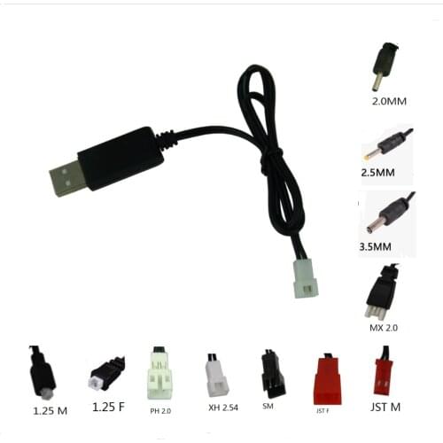 3.7V USB Charging Cable JST SM 1.25 2.0 2.5 3.5 MX2.0 Plug Lithium Battery Charger for RC Aircraft Helicopter Toys Accessories