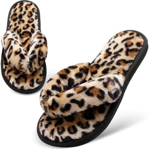Winter/Spring Women House Slippers Faux Fur Warm Flat Shoes Female Slip On Home Leopard Slippers