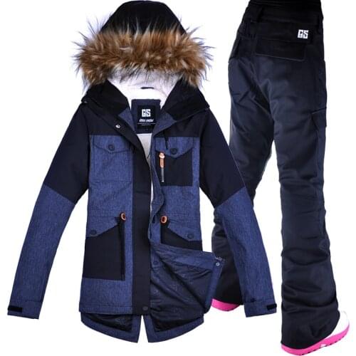 GSOU SNOW Waterproof Windproof Clothing for Women Winter Clothing Free shipping Womens Ski Suit Snowboard Suit Jacket + Pant