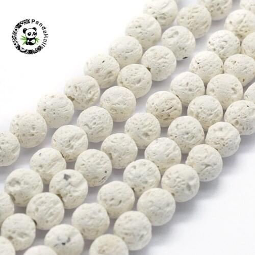 10Strands 4/6/8/10mm Natural Lava Round Beads White Round For Necklaces Bracelets Jewelry Making DIY Accessories, Hole: 1mm