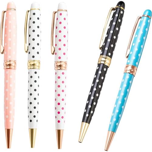 10pcs/lot New creative white dot rotating ballpoint pen black blue ink stationary school supplies custom logo