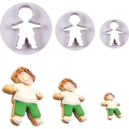 3 Pcs Little Boy Baby Cookie Cutter Plastic Biscuit Knife Baking Fruit Cake Kitchen Tools Mold Embossing Printing
