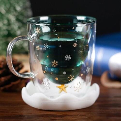 300ML Double Layered Anti Scald Borosilicate Glass Christmas Tree Starry Sky Coffee Mug Thermal Insulation Milk Cup For Beautifu