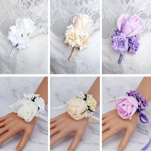 5Pieces/Lot Handmade Wedding Corsages Groom Boutonniere OR Bridal Hand Wrist Flower Artificial Silk Rose Buttonhole Suit Brooch