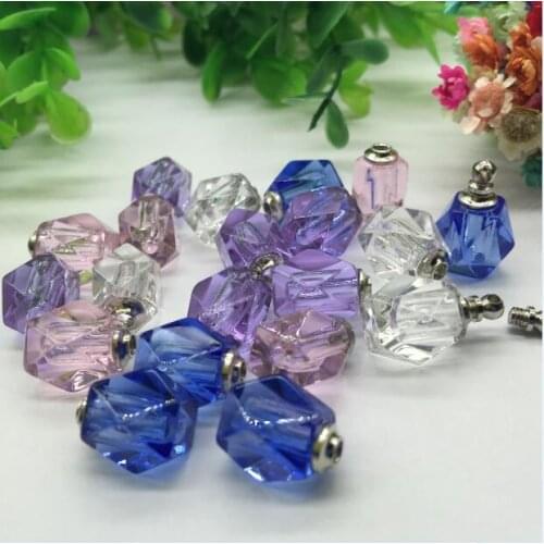 500pieces 10*15mm screw cap rhombus vial pendant Miniature Perfume bottle mixed color Crystal pendant charms name or rice art