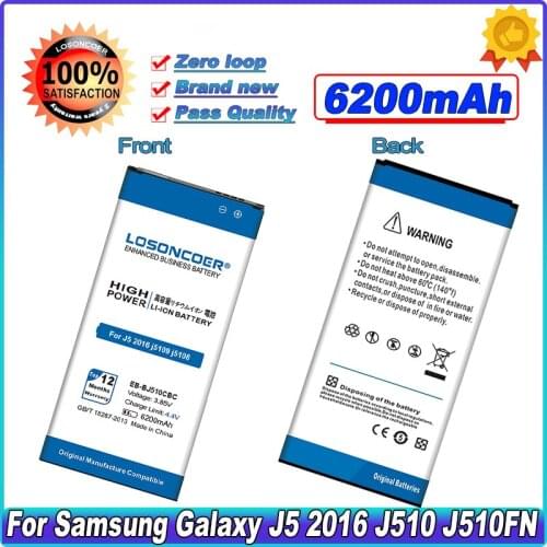 LOSONCOER 6200mAh EB-BJ510CBC Battery For Samsung Galaxy J5 2016 Edition j5109 j5108 J510 J510FN J510F J510G J510Y J510M Battery