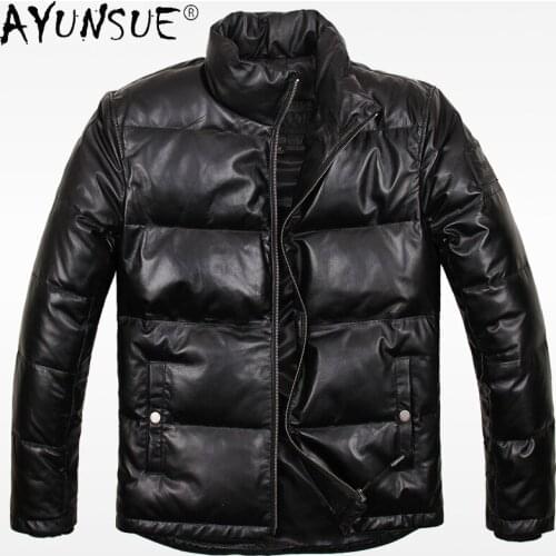 AYUNSUE Men Clothing Winter Jacket Mens Genuine Sheepskin Leather Coat Stand Collar Thick Down Jackets Chaquetas Hombre LXR904