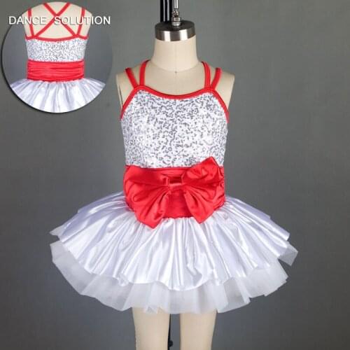 White Sequin Leotard Bodice with White Tutu Dress for Girls Ballet Dancing Stage Performance Costumes 6 Sizes Available 16040