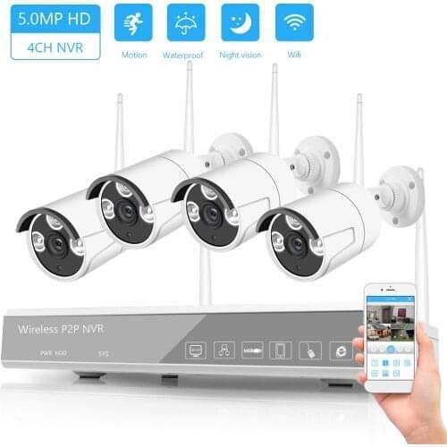 Wireless Security Camera System 4CH Wireless NVR with 4pcs 5MP Wifi Surveillance Camera with Night Vision CCTV Camera System