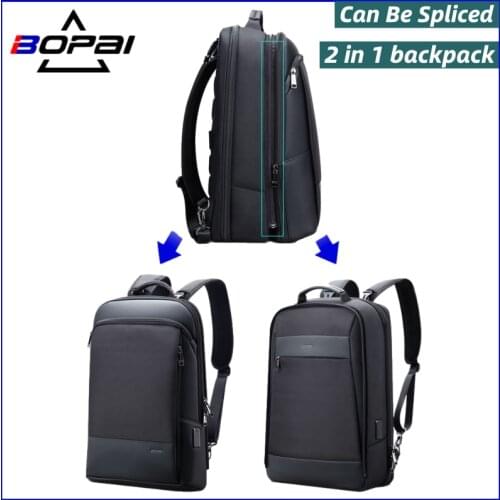 BOPAI Brand Mens Business Trip BackPack Functional Two-in-One Casual Anti-Theft USB Detachable Flip 15.6 Inch Boss Laptop Bag