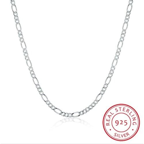 LEKANI Hot Sale 925 Sterling Silver 2MM Figaro Chains Necklace Fine Jewelry 925 Silver Figaro Chain Necklaces 16"-24"