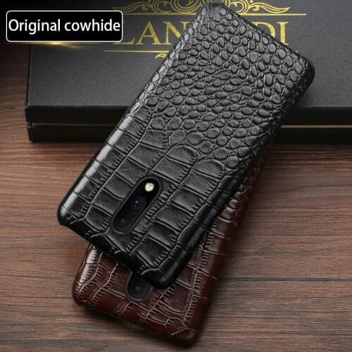 Genuine leather Phone Case For Oneplus 6 6T 7 7 Pro Natural Cowhide Luxury Crocodile Texture Back Cover fundas capa