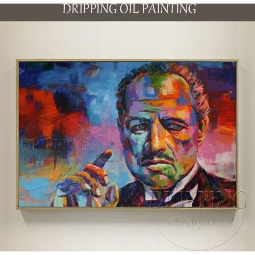 Hand-painted High Quality Abstract Portrait Godfather Oil Painting Handmade Godfather Smoking Picture Godfather Oil Painting