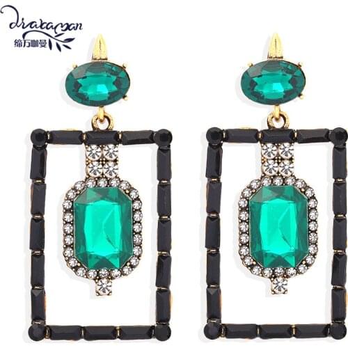Dvacaman 2020 Trendy Crystal Drop Earrings Indian Rectangle Women Statement Party Earrings Jewelry Bijoux Wholesale Dropshipping