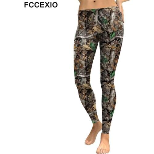 FCCEXIO New Style Camo Trees Branches 3D Printed High Quality Slim Legging Women Casual Home Leggings Woman Fitness Pants